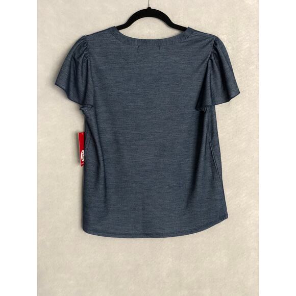 89th & Madison Top Women's Small Flutter Sleeve Split Collar Dark Indigo NEW - Picture 4 of 6